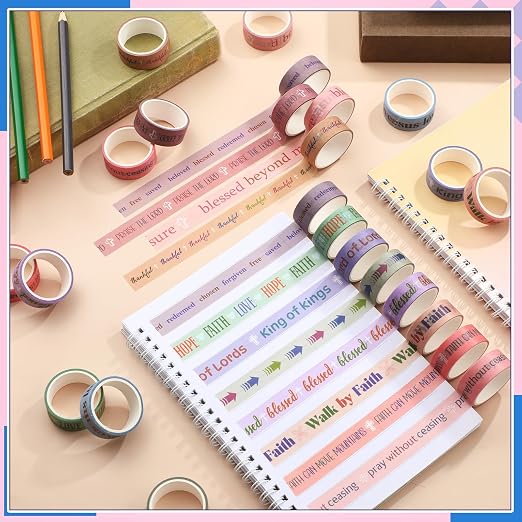 24 Rolls Back to School Christian Washi Tape Gifts Bulk Graduation VBS Religious Scripture Pastel Bible Verse Washi Tape for Bible Journaling Crafting Students BibleStudy Stationery