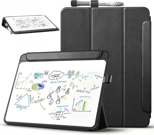 CoBak Glass Portable White Board Desktop Easel 12x9 inch (A4) - Book Folio Tri-fold Design Clean Glass Dry Erase Board with 3 Markers, Anti-Ghosting Suface for Office, Business and School (Black)