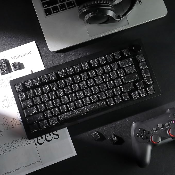 Womier Forged Carbon Fiber Keycaps, Cherry Profile Keyboard Keycaps, Black | 120 Key Side Printed Keycaps Compatible with 61/64/68/84/87/100/104/108 Keys for Mechanical Keyboard