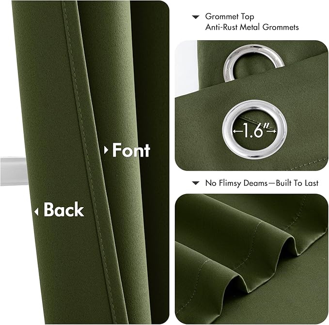 MIULEE Blackout Curtains for Bedroom Living Room 2 Panels, Thermal Insulated Room Darkening Drapes Grommet Noise Reducing Light Blocking Window Treatments 72 Inches Long 34x72 Inch Olive Green