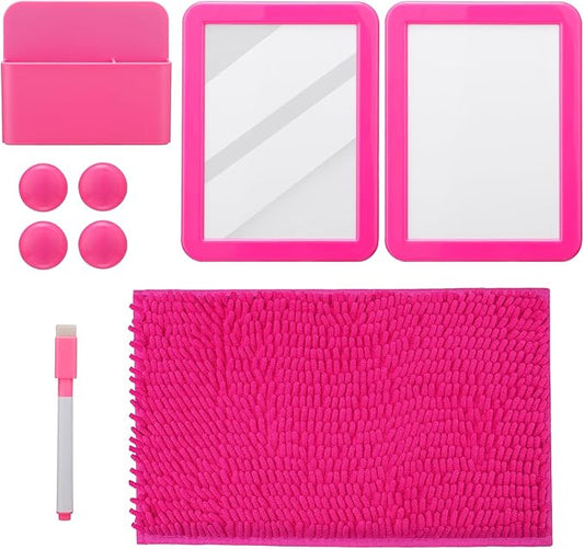Locker Accessories Kit - 9 Pcs Pink Locker Organizer Stuff for Girls, Back to School Supplies Include Locker Rug Magnetic Whiteboard Mirror Dry Erase Marker Holder and More Decor Essentials