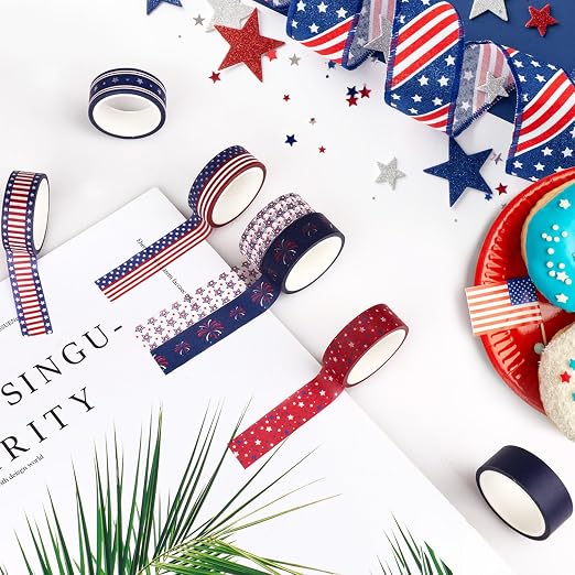 20 Rolls for Independence Day Decorative Tape Set for 4th of July Washi Tape Patriotic Stripes Washi Masking Tape for Holiday Kids DIY Art Crafts Notebook Scrapbooking & Stamping Supplies