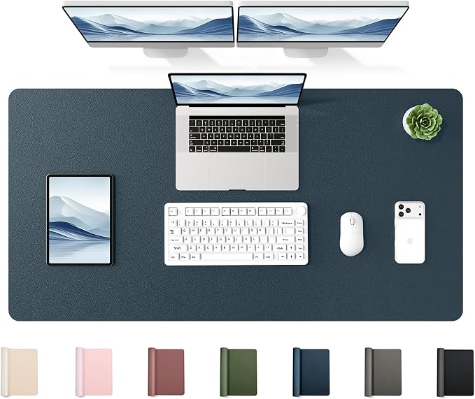YSAGi 47.2" x 24" Large PU Leather Desk Mat for Keyboard and Mouse - Waterproof Non-Slip Desk Pad Protector for Office, Home, Writing Desk, Dark Blue