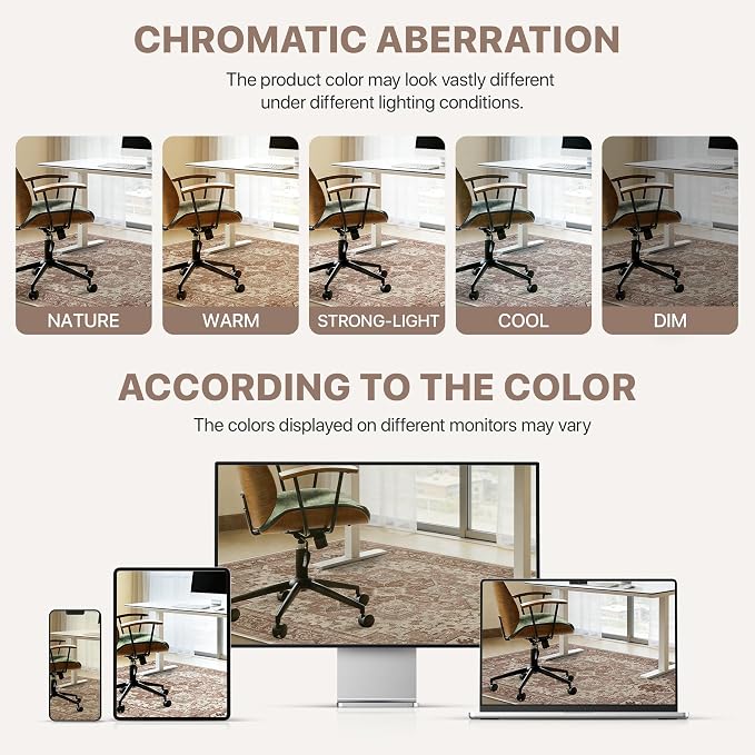 48"x60" Office Chair Mat for Hardwood Tile Floor, Under Desk Carpet Protector for Rolling Computer Chair Mat, Machine Washable Area Rug, Anti-Slip 1/5" Thick Low Pile Thin Vinyl Floor Mat, Brown Red