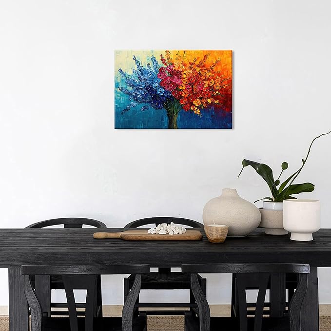 Abstract Floral Wall Art Botanical Wildflowers Bouquet Wall Decor for Bathroom Colorful Daisy Poppy Canvas Print Painting Aesthetic Flower Picture Blossom Plants Artwork Bedroom Home Decoration 16x24"