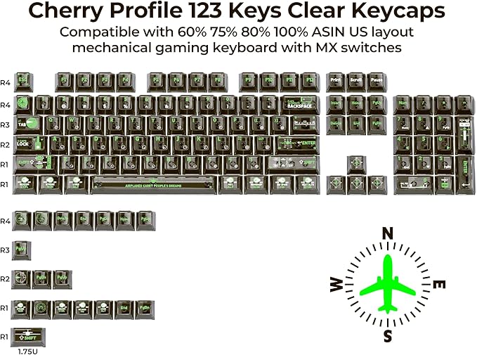 GMKWTL XVX Clear Keycaps, Transparent Keyboard Keycaps, Black Crystal Keycap Set, Cherry Profile Key caps 65 Percent Compatibility with MX Switches Mechanical Keyboards