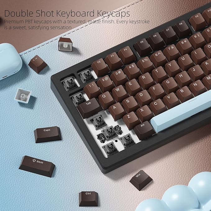 Womier Shine Through Keycaps for Mechanical Keyboard, Retro Brown PBT Keycaps Cherry Profile Key Cap 60 65 75 100 Percent for 61/64/68/84/87/100/104/108 Retro Gaming Mechanical Keyboard