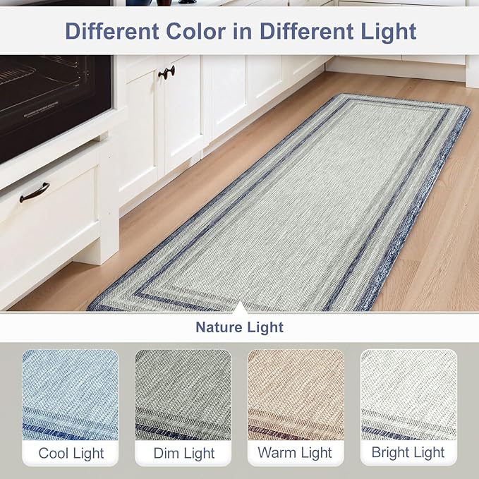 KIMODE Anti Fatigue Kitchen Mats 2PCS, Non-Slip Waterproof Kitchen Rugs, Cushioned Kitchen Mat for Floor, Comfort Standing Mat for Sink, Laundry, Office, Desk Blue and Grey 20"x47"+20"x32"
