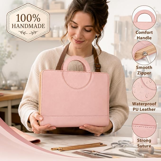 Darolin Vegan Leather Padfolio Portfolio with Handle, Zipper -Rosegold | Business Portfolio Organizer for Meetings, Interviews, Travel, Resume, Clipboard Fits A4, Letter Size, Padfolio for Men Women