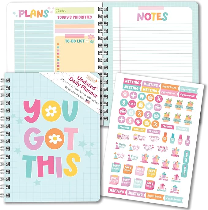 Undated Daily Planner Notebook - Undated Planner Notebooks, Daily To Do List Planners, To Do List Notebook for Work Organization, Day Schedule Planners for Kids and Adults