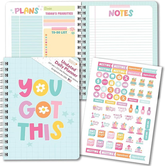 Undated Daily Planner Notebook - Undated Planner Notebooks, Daily To Do List Planners, To Do List Notebook for Work Organization, Day Schedule Planners for Kids and Adults