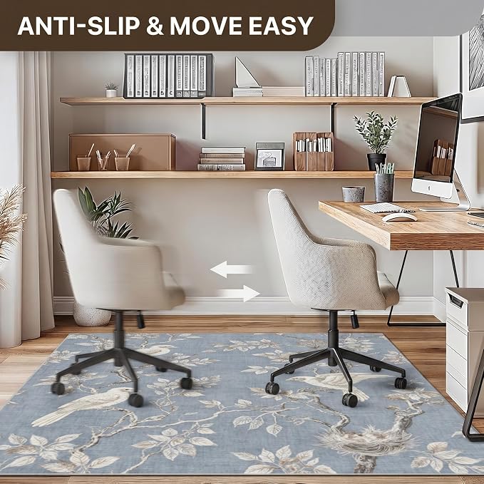 48"x60" Office Chair Mat for Hardwood Tile Floor, Under Desk Carpet Protector for Rolling Computer Chair Mat, Machine Washable Area Rug, Anti-Slip 1/5" Thick Low Pile Thin Vinyl Floor Mat, Dusty Blue