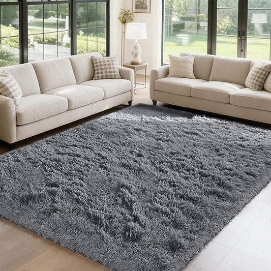 yongyangjuxin Fluffy Rug Shag Area Rug, Grey 6x9 Area Rugs for Living Room, Large Shag Area Rugs for Bedroom Room Home Decor, Upgrade Anti-Skid Rectangular Fuzzy Rugs