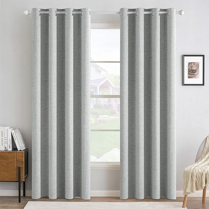 MIULEE Linen Curtains 100% Blackout for Bedroom Thermal Insulated Glacier Gray Grommet Room Darkening Curtains & Drapes for Living Room 52 x 72 Inch (2 Panels)