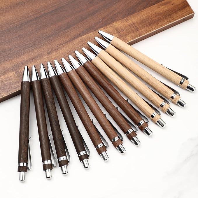12 Pcs Bamboo Pens Employee Appreciation Gifts Engraving Wooden Ballpoint Pens Must Have for Writing Office Staff Coworkers(Stylish Color)