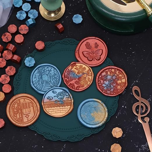 400Pcs Metallic Copper Wax Seal Beads, 4 Colors Bronze/Red Copper/CopperGold/Metallic Blue Wax Seal Kit for Stamp Seals, Decor for Envelope Letter Wedding Invitation (Copper Gold Mix)
