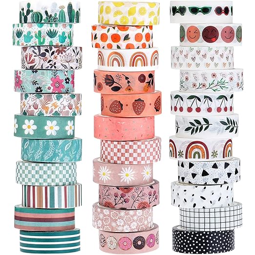 TaoBary 33 Rolls Washi Tape Set, 15 mm Holiday Washi Tape Set Seasonal Plaid Bohemian Colorful Vintage Cute for Card Wrapping Craft(Bohemia Style)