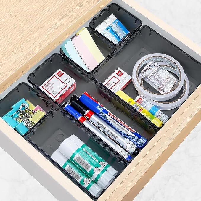 16 PCS Drawer Organizer Set, 5 Size Bathroom and kitchen organizer Trays | Bathroom and kitchen Drawer cabinet organizer Trays, Clear Storage Bins for Makeup, Jewelry, Utensils and Gadgets