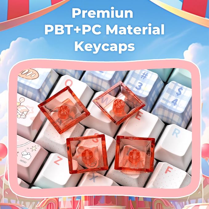 GMKWTL XVX PBT Keycaps 75 Percent, 157 Keys Cute Dye-Sub Keycap Set, Cherry Profile Keyboard Keycaps with Custom Transparent Key caps Compatible with Most ANSI Layout MX Switches Mechanical Keyboard