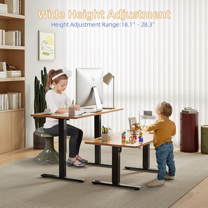 YIHAYO Low Height Adjustable Desk, Lifts 18.1-28.3 Inches, Electric Standing Desk for Short People, 60 x 24 Inches Computer Table with Splice Board for Home Office, Rustic Brown