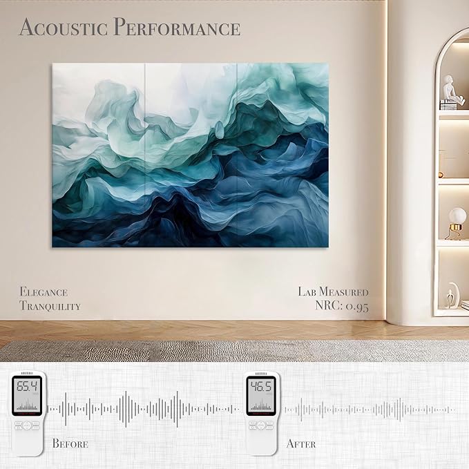 Soon Global Acoustical Wall Panels, 72 X 48 Inches Art Acoustic Panels, Decorative Acoustic Panels, Acoustic Wall Panels, Sound Absorbing Wall Art, Aqua Dreams