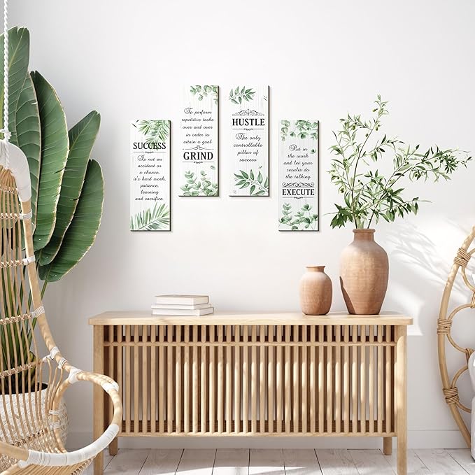 Honoson 4 Pcs Inspirational Office Wall Decor Motivational Rustic Wall Art Inspirational Hanging Wooden Plaques Sayings Motivational Quote Signs for Office Bedroom Living Room