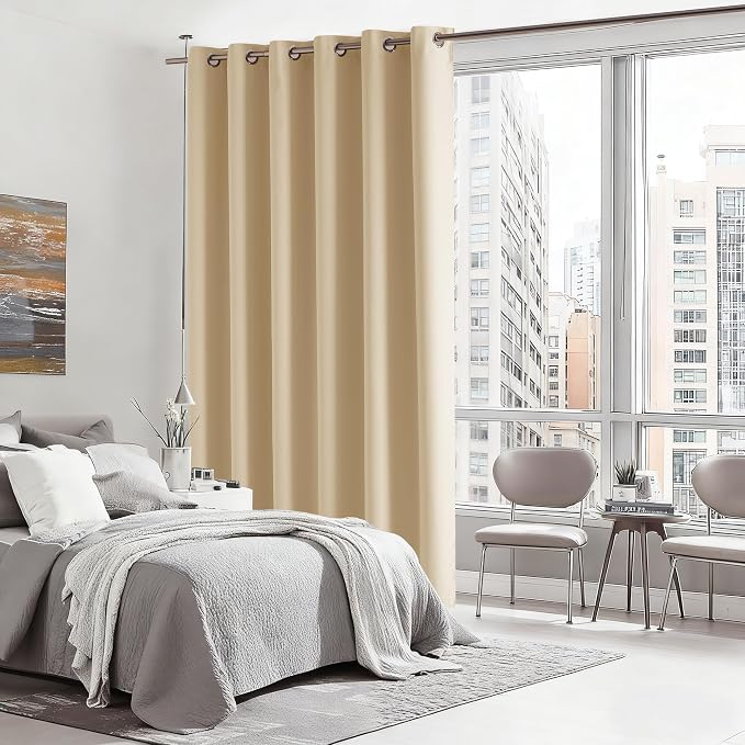 RYB HOME Blackout Thermal Insulated Curtains, Portable Curtain for Sliding Glass Door/Storage/Space Room Divider, Large Window Treatment Room Divider Panel, W80 x L84, Biscotti Beige, 1 Panel