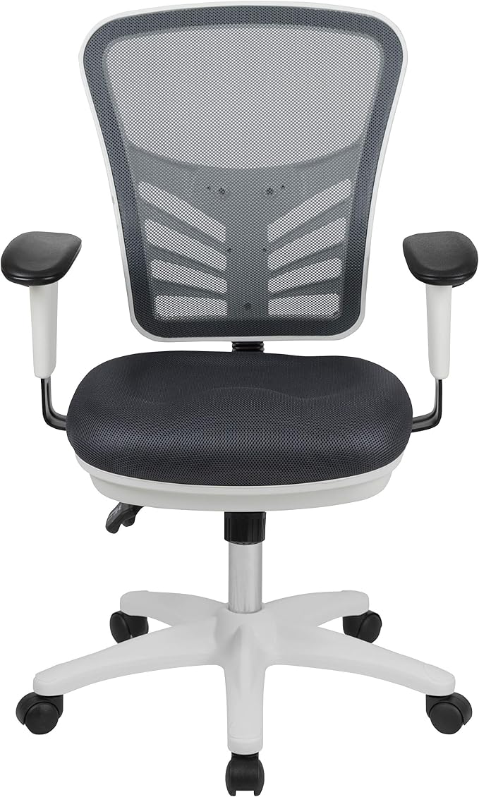 Flash Furniture Nicholas Mid-Back Swivel Office and Gaming Chair, Ergonomic Mesh Office Chair with Adjustable Lumbar Support and Height, Gray/White