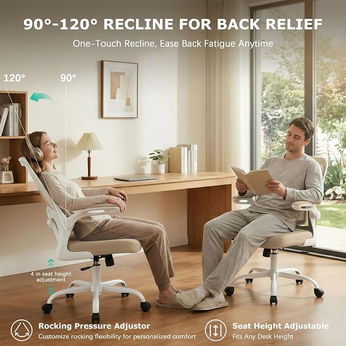 AreShark Office Chair Ergonomic Desk Chairs with Adjustable Lumbar Support, High Back Breathable Mesh Chair with Wheels& Flip-up Armrests,Rolling Swivel Comfy Task Computer Chair for Home Work Gaming