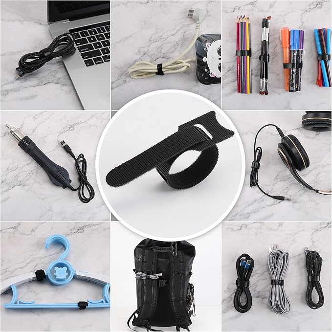 Nettbe Reusable Cable Ties, 210 PCS 8 Inches Adjustable Cord Straps Wire Organizer Cord Wrap and Hook Loop Cable Management