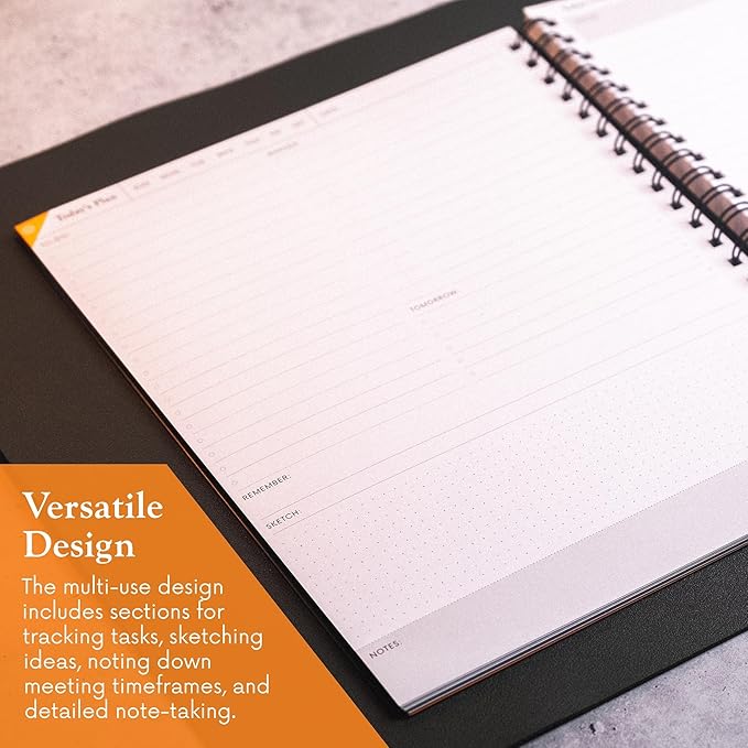 Notsu Undated Daily Planner Notebook | Minimalist Productivity Planner with To Do List, Agenda, Dot Grid, Lined, Notes sections. 160 Pages, Thick Paper 120 gsm, 8.5 x 11 inches, Black