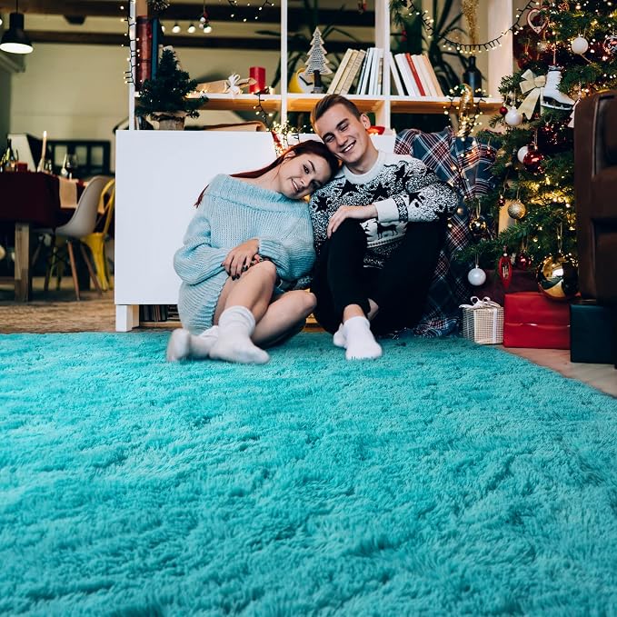 HOMORE Luxury Fluffy Area Rug Modern Shag Rugs for Bedroom Living Room, Super Soft and Comfy Carpet, Cute Carpets for Kids Nursery Girls Home, 4x6 Feet Turquoise Blue