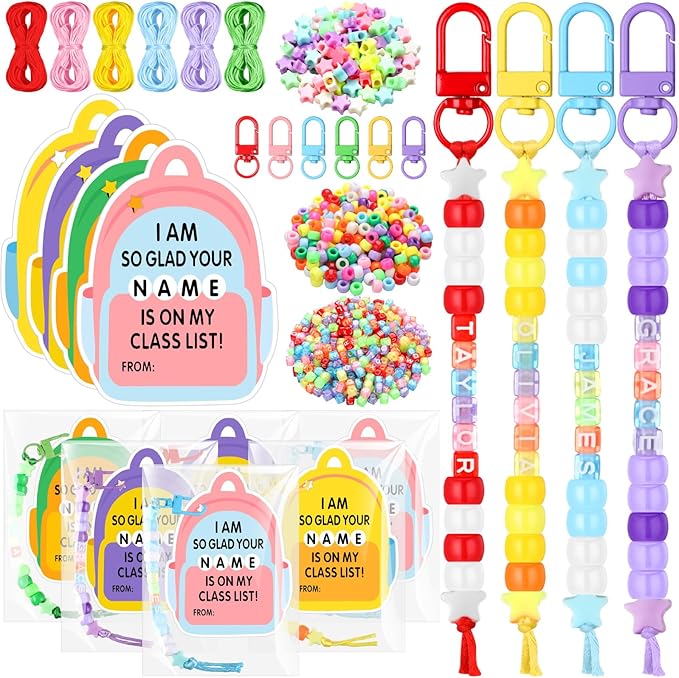 Suncalla 984 Pcs 24 Set Back to School DIY Bead Keychain Making Kit Key Chain Crafts Adjustable Letter Beads Cards Strings Kit Welcome First Day Gift Jewelry Making Supplies Party Favors