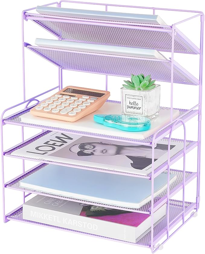 OPNICE 6-Tier Letter Tray Paper Organizer, Desk Organizers and Accessories, Desktop File Organizer, Office Desk Accessories for Office Supplies(Purple)