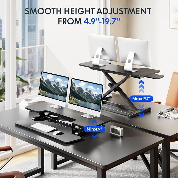 FLEXISPOT 40" Electric Standing Desk Converter, Motorized Sit to Stand Desk Riser, Height Adjustable Desktop Dual Monitor Workstation with Large Keyboard Tray, Black