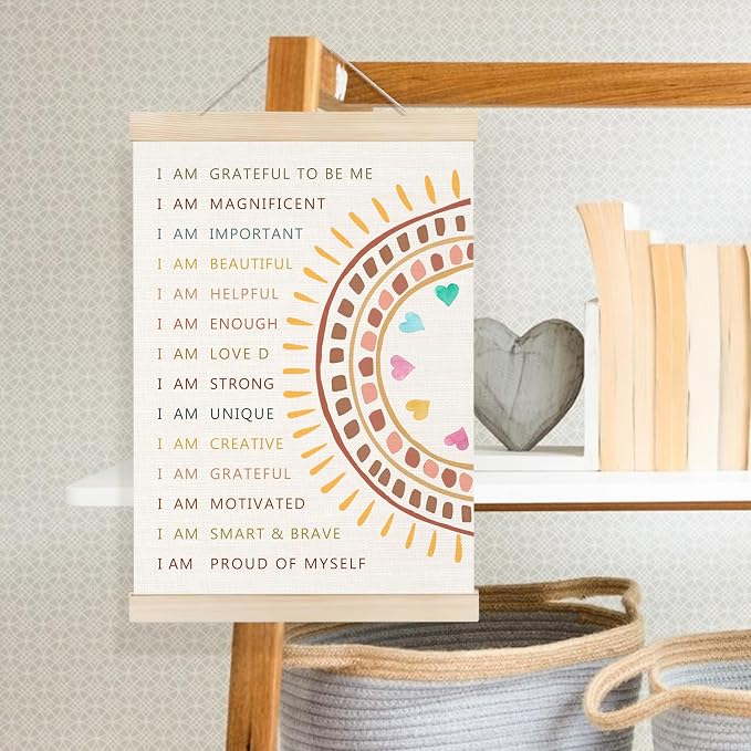 Welshower Boho Motivational Poster Hanger Frame, Colorful Positive Affirmation Inspirational Quote Wall Art Prints Decor for Classroom Kids Room Nursery Playroom Framed, 12x16 Inch