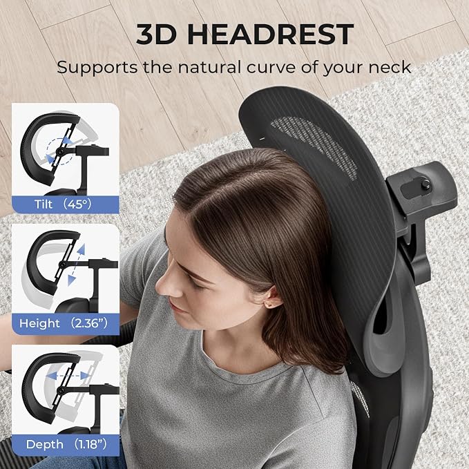 Big and Tall Office Chair, 350lbs Heavy Duty Desk Chair with Extra Wide Memory Foam Seat, 21-24.5 in Adjustable Height, Sacral Lumbar Support, Headrest and Flip-Up Arms for Home Office