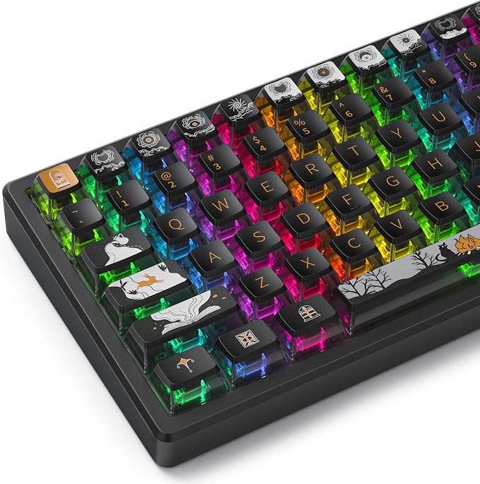GTSP Punk Pudding Keycaps PBT, 116-Keys Transparent Keycaps 60 Percent ASA Profile Doubleshot Custom Replacement Caps US Layout for Full Size 75% 65% 60% Mechanical Keyboard (Fairy Tale)