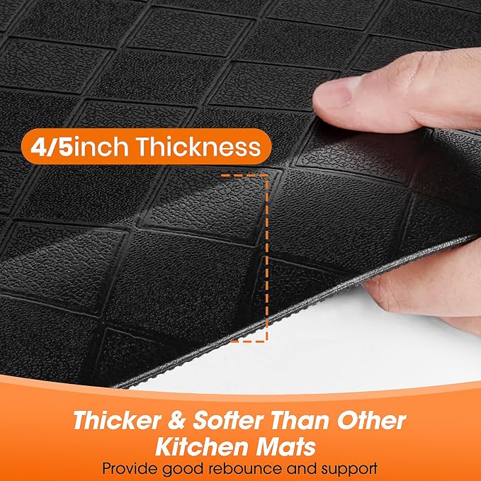 4/5 Inch Extra Thick Kitchen Mats for Floor,Non Slip Anti Fatigue Kitchen Rugs,Waterproof Stain Resistant Sink Mat,Cushioned Standing and Comfort Mats for Office (17"x47" Black)