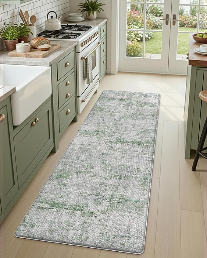 DEXI Kitchen Mats Cushioned Anti Fatigue, 23x59 Floor Padded Runner Rug Non Slip, Waterproof Standing Comfort Memory Foam for Front Sink Laundry, Green
