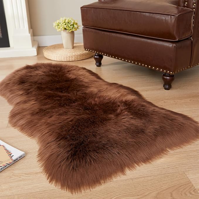 EasyJoy Ultra Soft Fluffy Shaggy Area Rug, 2 x 4 ft, Coffee | Sheepskin