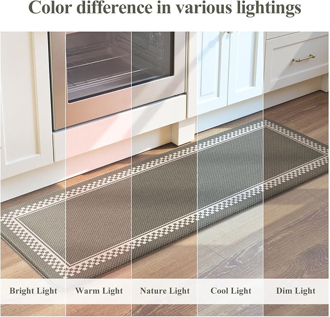 KIMODE Anti Fatigue Mats for Kitchen Floor Checkered Kitchen Rugs Sets of 2 | Sage Green Cushioned Kitchen Floor Mats Non Slip,Farmhouse Standing Mat for Sink Laundry Office Desk Dorm 17"x47"+17"x29"