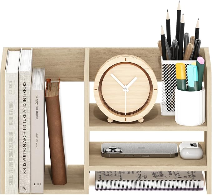 Furinno Hermite Wood Desktop Book and Home Office Supplies Storage Organizer, Bauhaus Oak