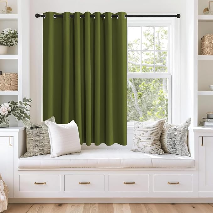 NICETOWN Blackout Curtains 63 inches Long for Living Room Bedroom, Grommet Thermal Insulated Room Divider Drape Window Treatment for Sliding Patio Door, W100 x L63, 1 Panel, Olive Green