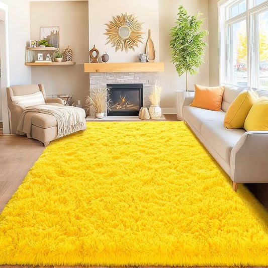 Area Rugs for Living Room Bedroom 9x12, Ultra Fluffy Shag Rug Modern Washable Carpet Soft Shaggy Non Slip Indoor Plush Fuzzy Rugs for Bedroom Dorm Office Home Aesthetic Decor, Yellow