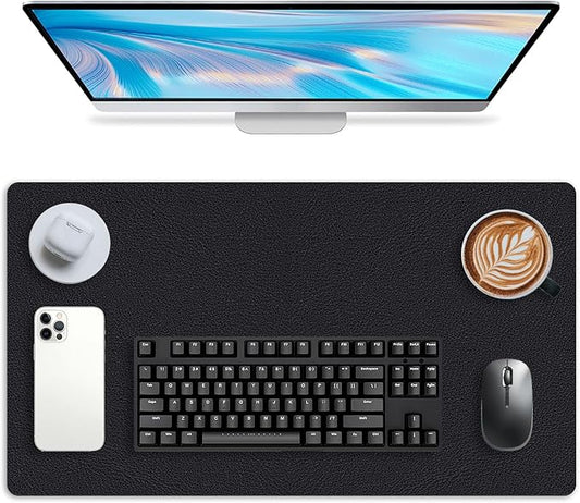 Leather Desk pad Protector, Office Mat, Large Mouse Mat, Non-Slip PU Leather Blotter, Laptop Desk Pad,Waterproof Laptop Computer Desk Keyboard Mat for Office/Work/Home/Decor (Black, 47in*23in)