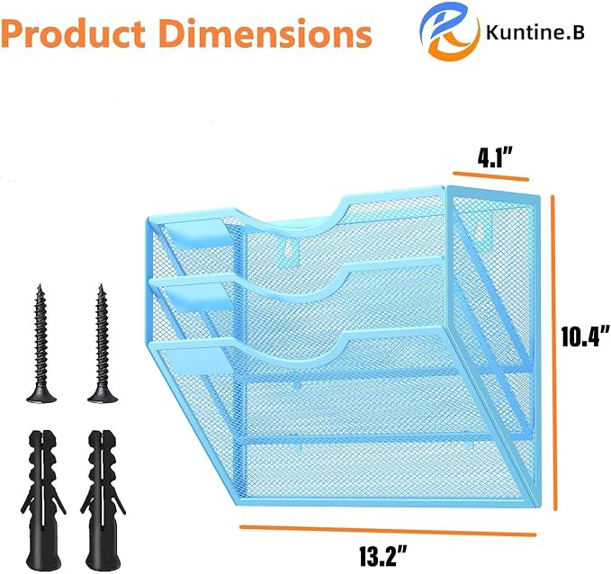 Kuntine.B Wall File Organizer Office Hanging Magazine Holder Wall File Organizer for Office Home (Blue, 3 Tier)