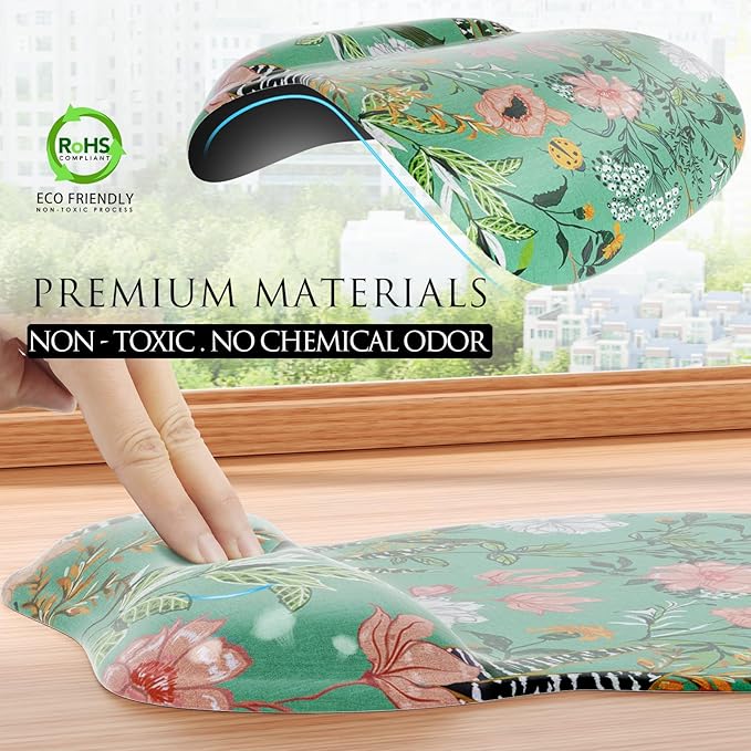 MROCO Ergonomic Mouse Pad with Gel Wrist Rest, Smooth Wrist Support Surface, Non-Slip PU Base for Pain Relief, Comfortable Mousepad for Computer, Laptop, Office & Home, 9.4 x 8.1 in, Garden Whispers