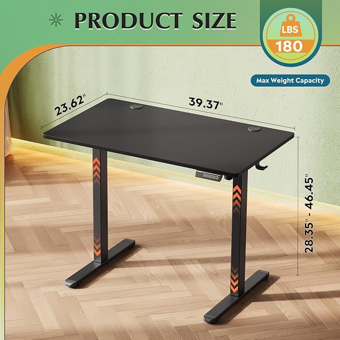DEVAISE 40 Inch Standing Desk with One-Piece Top, Ergonomic Computer Desk, Black