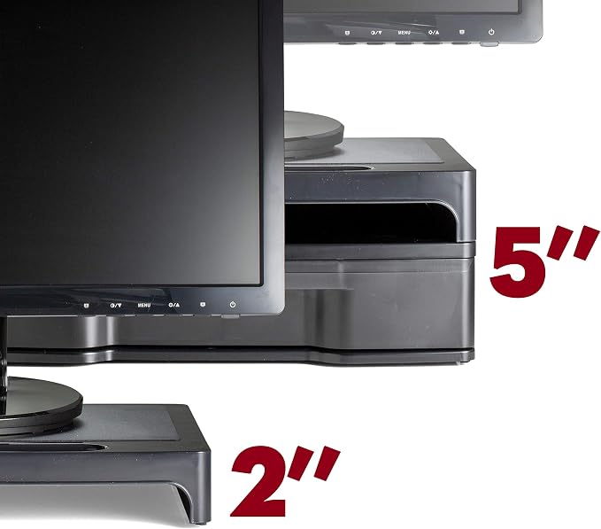 Officemate 2200 Series Monitor Stand with Security Drawer - Executive Monitor Riser and Desk Organizer, 13-1/8" x 9-7/8" x 5", Black